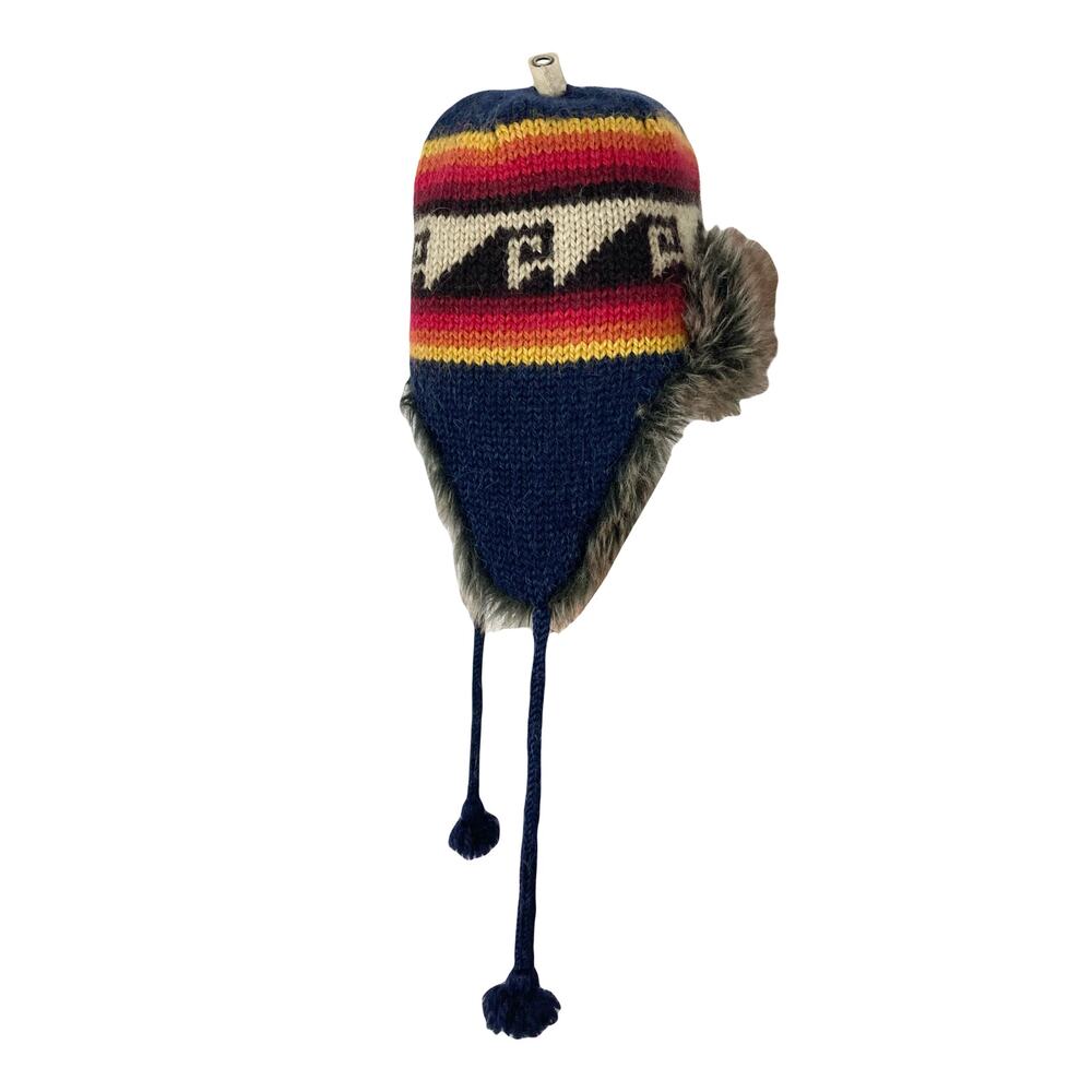 Nwot AMERICAN EAGLE Hat SM Trapper Aztec Alpaca Wool FauxFur Flaps Fleece Lined